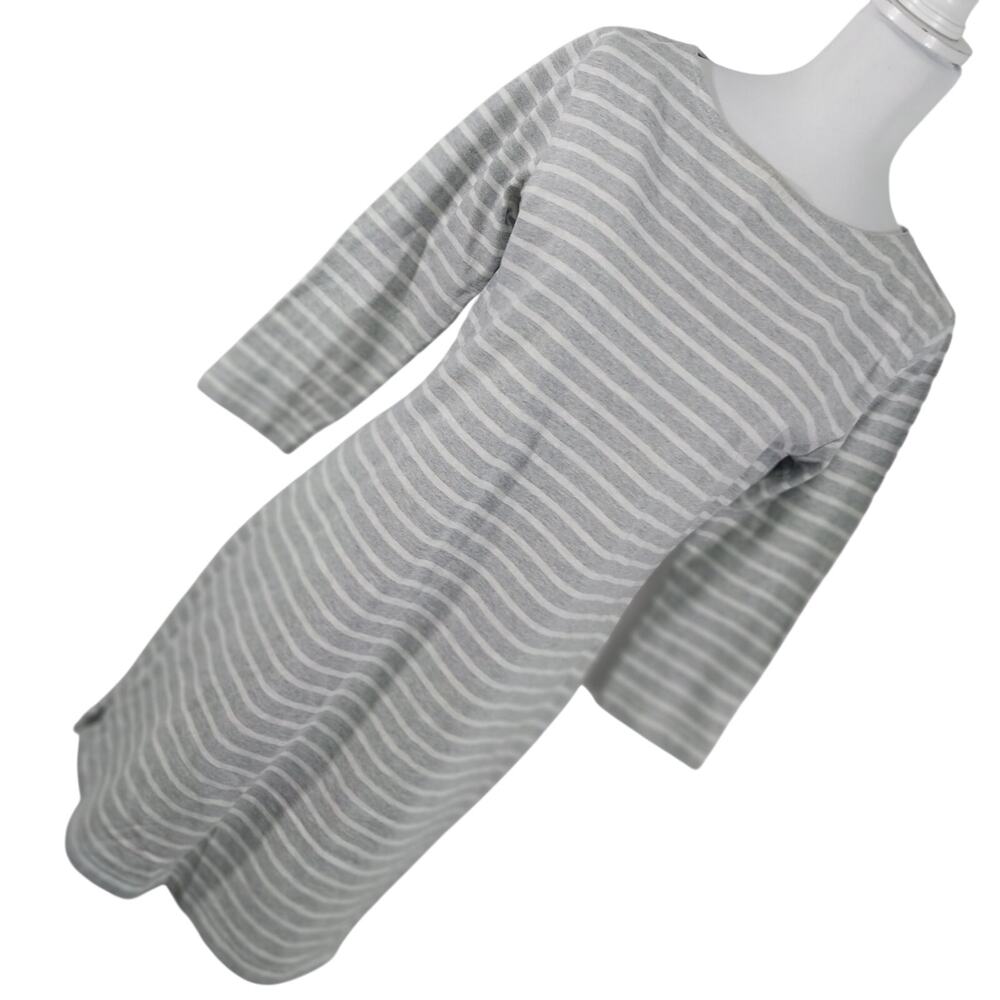 VINEYARD VINES! ASH GRAY & WHITE STRIPED 100% COTTON KNIT LONG SLEEVE DRESS! S - Picture 2 of 12